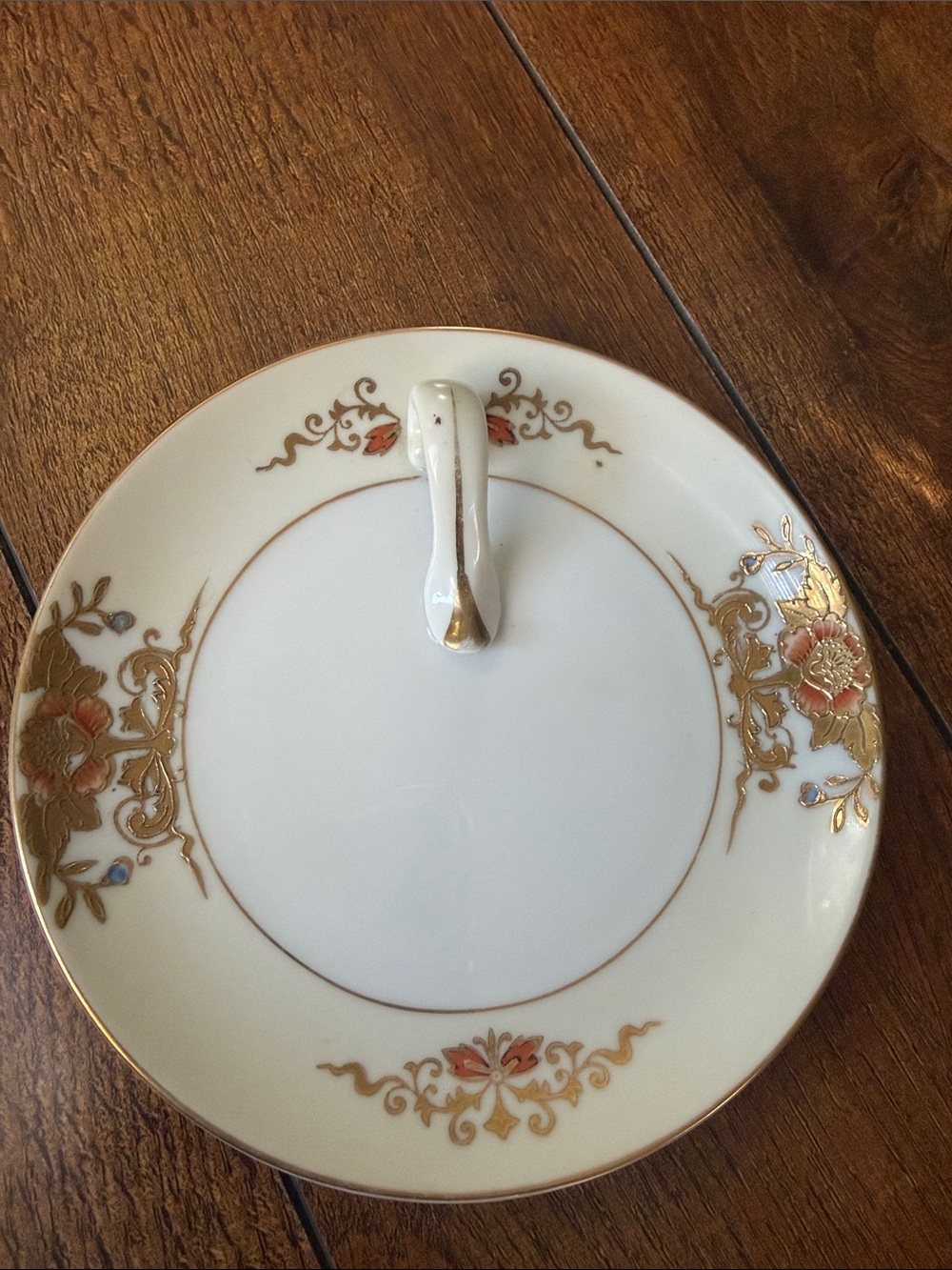 Vintage White Porcelain Serving Plate with Gold and Coral Floral Accents